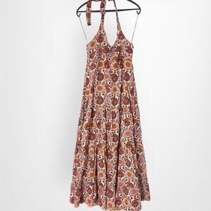 SPLASH Women's Tie Neck V Cut Paisley Floral Maxi Dress Size 10‎